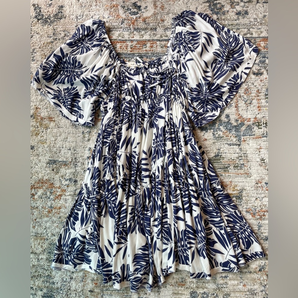 Millibon Blue and White Leaf Print Mini Dress - Picture 9 of 9